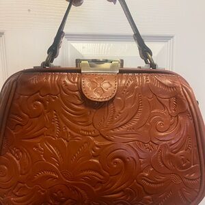 Embossed Leather Handbag - Brown